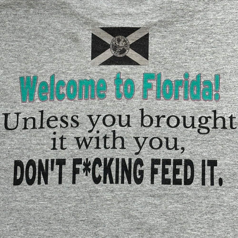 Welcome To Florida Don't Feed It Graphic T-Shirt Gray Large